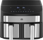 HOMCOM Frytkownica na gorące powietrze 8L z podwójną komorą, Airfryer z 10 programami, 2400 W frytkownica na gorące powietrze z ekranem dotykowym, przepisami, bez oleju, czarna