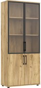 Zamykany regał biurowy z witryną dąb craft F9-M74