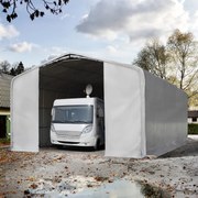 TOOLPORT 8x24m Namiot garażowy - 4 m wysokość ścian bocznych z 4x4,6m brama, PRIMEtex 2300, szary, bez statyki - (99510)