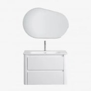 Zestaw Wiszących Mebli Łazienkowych Zintegrowany Z Umywalką Egerton Biała & Owalna Lampa Led - Sklum