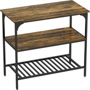 HOMCOM Regał kuchenny, 3-poziomowy regał kuchenny ze stalową ramą, Rustykalny-Brąz+Czarny