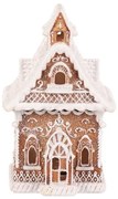 Ozdoby świąteczne Domek z piernika z ośnieżonymdachem, żywica poliestrowa, diody LED, brązowy