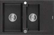 Mexen Gaspar zlewozmywak granitowy 1,5-komorowy z ociekaczem 737 x 475 mm, czarny/srebrny metalik, syfon chrom - 6507731505-73