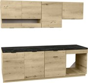 Zestaw mebli kuchennych - 200 cm - 6 elementów - Naturalny i Antracytowy - CARMEO