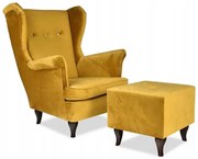 Fotel Uszak z podnóżkiem miodowy miękki velvet