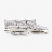 Zestaw Ogrodowy Z Modułową Sofą 3-częściową, Stolikiem Bocznym I Pufem Rozkładanym Amaro Kremowa Tapioca - Dark Blue - Sklum