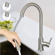 NETTLIFE Bateria kuchenna z wysuwaną głowicą prysznicową, wysokie ciśnienie, podwójny strumień ze stali nierdzewnej, obrót o 360°, nikiel