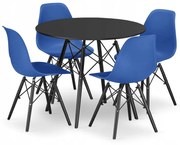 Zestaw stół z krzesłami: stół okrągły TODI 80 czarny + 4 krzesła OSAKA niebieskie