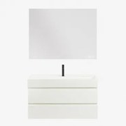 Zestaw Wiszących Mebli Łazienkowych Z Drewna I Forniru Jesionowego Zintegrowany Z Umywalką Ona Biała & Prostokątny - Sklum