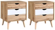 Zestaw 2 szafek nocnych z 3 szufladami - Naturalny i biały - LURVIA