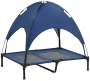 PawHut Łóżko dla psów z baldachimem Podwyższone miejsce do spania dla zwierząt Leżak na zewnątrz Niebieski | Aosom PL