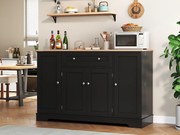 Nowoczesny kredens 138×40×85 cm - z 2 drzwiami i 1 szufladą - 2 drzwi z półkami - czarny+naturalny