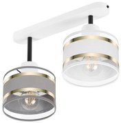 Lampa sufitowa biała dwupunktowy spot z szaro-białymi abażurami T-3306