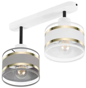 Lampa sufitowa biała dwupunktowy spot z szaro-białymi abażurami T-3306