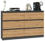 Komoda podwójna z 6 szufladami Malwa M6/120 ANTRACYT ARTISAN