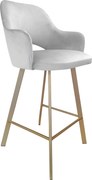 Hoker Milano krzesło barowe tkanina Welur podstawa metalowa elegancki klimat wnętrza : Kolor nogi - Złota profil, Kolor tkaniny - VELVET - MG39, Typ siedziska - Siedzisko stałe