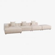 Sofa Modułowa Szezlong Narożna 3-częściowa Lewa Z Pufem (↔︎450 Cm) Bruna Sztruksu Beżowy Len - Sklum