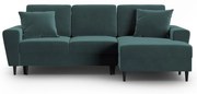 Morski aksamitny rozkładany narożnik ze schowkiem (prawostronny/z szezlongiem) Kyoto – Cosmopolitan Design