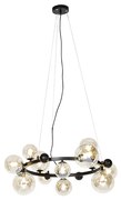 Lampa wisząca w stylu art deco czarna z bursztynowym szkłem 12-świateł - David ArtDeco Oswietlenie wewnetrzne