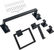 Akcesoria Łazienkowe SucceBuy 5PCs, Ścienny Wieszak na Ręczniki ze Stali Nierdzewnej, Drążek 40 cm, z Kwadratowymi Podpórkami na Ręczniki, 2 Haki na Szlafrok