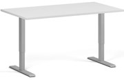 Biurko z regulacją wysokości, 140x80 cm, 2 silniki, szara podstawa, biały