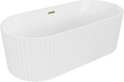 Mexen Paola wanna wolnostojąca ryflowana 150 x 75 cm, biała mat, przelew złoty - 52721507501-50