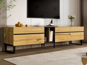 Nowoczesne meble TV 180x38x45 cm - 3 drzwi - z otwartymi półkami - Kolor naturalny