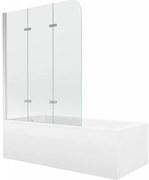 Mexen Cubik wanna prostokątna 170 x 70 cm z obudową i parawanem 3-skrzydłowym 120 cm, transparent, chrom - 550317070X9012030100