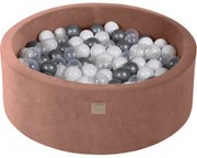 Okrągły Suchy Basen Z Piłeczkami 7cm Dla Dziecka, 90x30cm/200 Piłek, Welurowy, Beżowy, Piłki: Srebrne, Białe, Transparentne - Meowbaby®