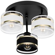 Lampa sufitowa czarna trzypunktowa z czarno-białymi abażurami T-3030SC