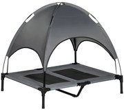 PawHut Legowisko dla psa z zadaszeniem podwyzszone oddychajacy material szara tafta 92x76x90cm | Aosom PL