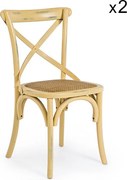 Zestaw 2 krzeseł z drewna wiązowego w kolorze ochry i naturalnego rattanu - CROSS