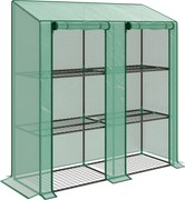 Outsunny Mini-szklarnia, 3 poziomy, 6 półek z drutu, 2 otwory, pokrycie z tworzywa, zielony | Aosom PL