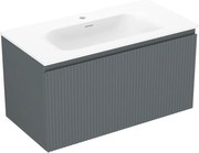 Mexen Rivel szafka łazienkowa 90 cm z umywalką Vela, 1 szuflada, ryflowana , grafit mat/biała mat - 91A20-09047-1-BF66-W23M01