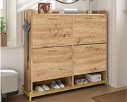 Nowoczesna szafa na buty 108.5×24×100 cm - z 4 drzwiami - MDF - naturalny
