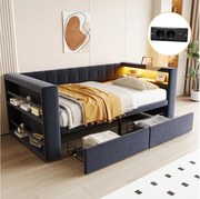 Łóżko dziecięce 90 x 190 cm - Łóżko pojedyncze z 2 szufladami i półką - flanela ciemnoszara - materac nie jest wliczony w cenę