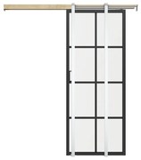 Drzwi przesuwne podwójne chowane w ścianie z aluminium i matowego szkła hartowanego - 2 x wys. 205 x szer. 73 cm - WILDEN II