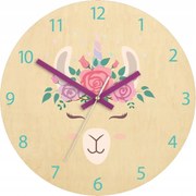 Zegar brzozowy kwarcowy ścienny ze wzorem lamy akrylowy lama okrągły