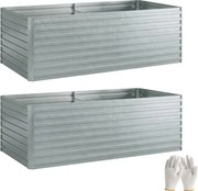 Outsunny zestaw dwóch ocynkowanych podwyższonych grządek, 180 x 90 x 60 cm, metalowe grządki z bezpiecznymi krawędziami, srebrny | Aosom PL