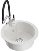 Mexen Diego zlewozmywak granitowy 1-komorowy z baterią kuchenną Duo, biały - 6512-20-671701-07