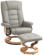 HOMCOM Fotel Relaksacyjny z Podnóżkiem, Obrotowy i Regulowany, Pokrycie ze skóry ekologicznej, do 150 kg, Szara Rama z Drewna