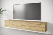 Nowoczesna szafka RTV 180 cm do salonu z LED – 2-drzwiowa, bezuchwytowa, dąb artisan, stojąca lub wisząca