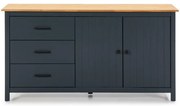 Ciemnoniebieska niska komoda z litego drewna sosnowego 150x80 cm Miranda – Marckeric