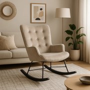 Fotel Bujany na Biegunach Uszak Wypoczynkowy ELIS Beżowy Welurowy Nowoczesny