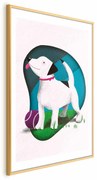 Plakat Pies i piłka 60x90 cm z ramą złotą z marginesem ARTGEIST B