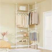 SoBuy Teleskopowy wieszak na ubrania z regulowanymi półkami biały