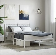 Biała metalowa rama łóżka z zagłówkiem 140x200 cm i przestrzenią do przechowywania