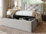 Łóżko z pojemnikiem, wyściełane bawełną, 90x200 cm, w zestawie stelaż z listew, jasnoszare