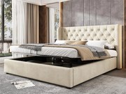 Łóżko tapicerowane welurowe 160x200cm z stelażem na listwach - Beżowe
