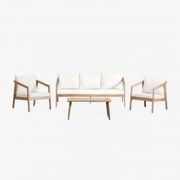 Zestaw Ogrodowy Z Sofą, 2 Fotelami I Stolikiem Kawowym Z Drewna Akacjowego Kaela Jasny Akacjowy Brąz & 3-osobowy & Tkaniny Gardenia Biel - Sklum